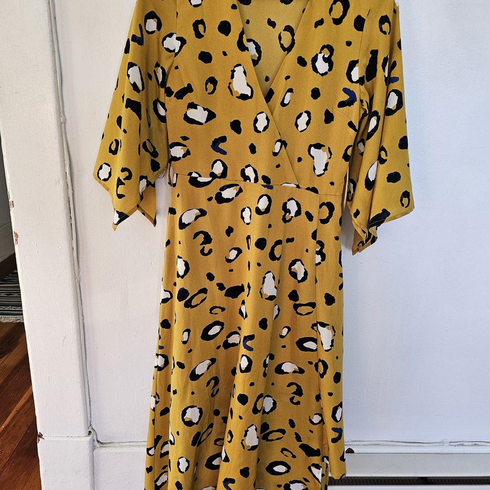 Leopard Print Wrap Dress in Mustard